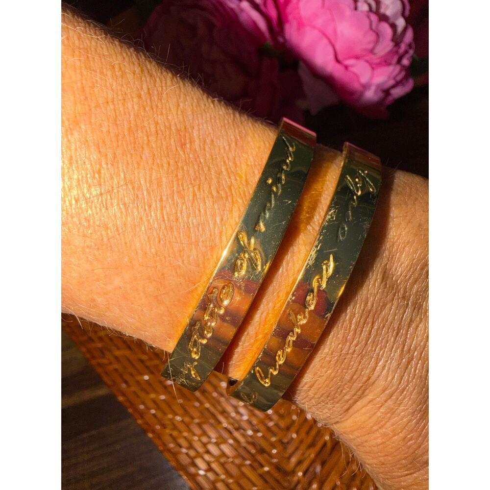 Lilly Pulitzer Set of 2 Gold Tone Engraved Tassel Cuff Bracelets 2.5”